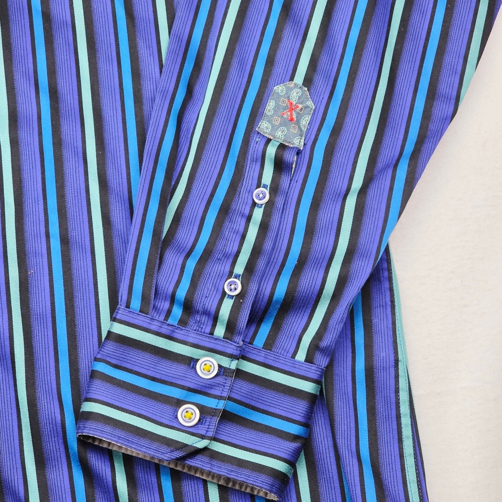 Robert Graham Shirt Men's 2XL Blue Striped Tailored Fit Long SleeveButton Down - Picture 4 of 9